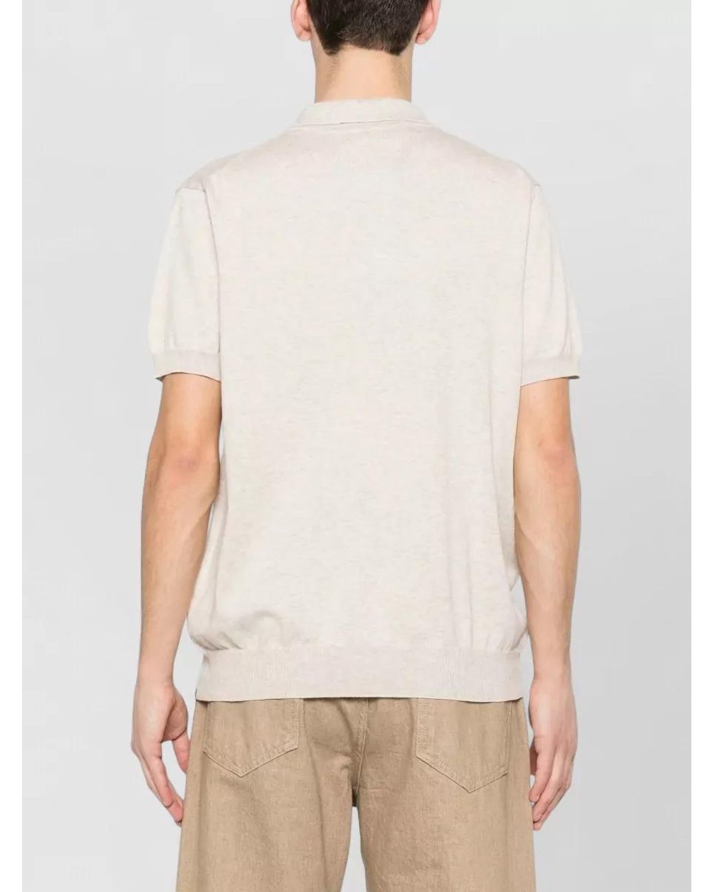 Woolrich Natural Ribbed Knit Short-Sleeve Polo Shirt for men