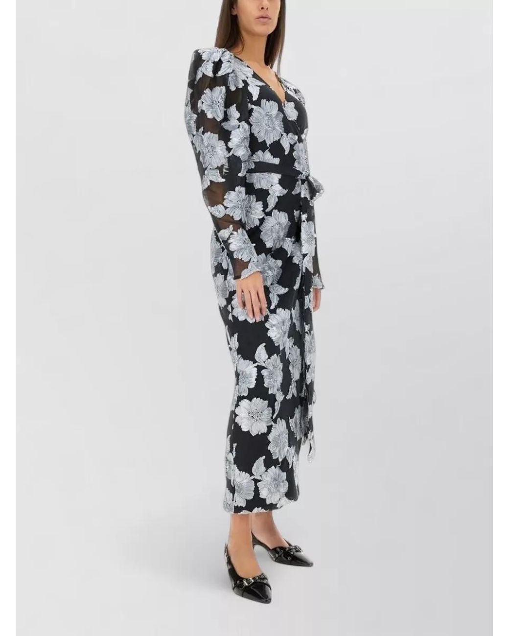 ROTATE BIRGER CHRISTENSEN Gray Floral-Print Regular-Fit Maxi Dress