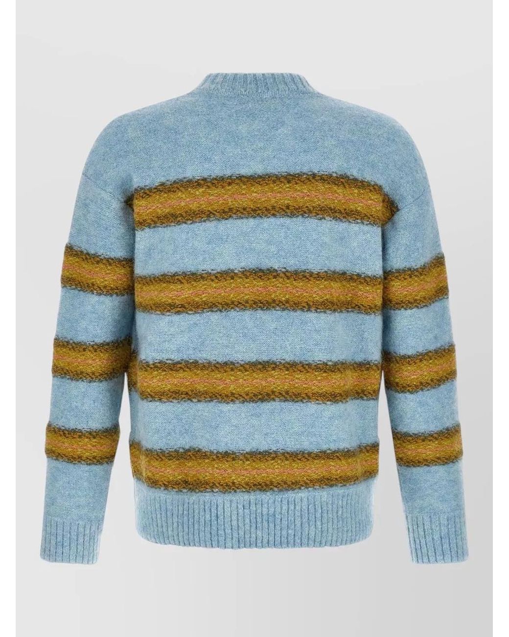 Dries Van Noten Blue Alpaca Wool Striped Crewneck Sweater for men