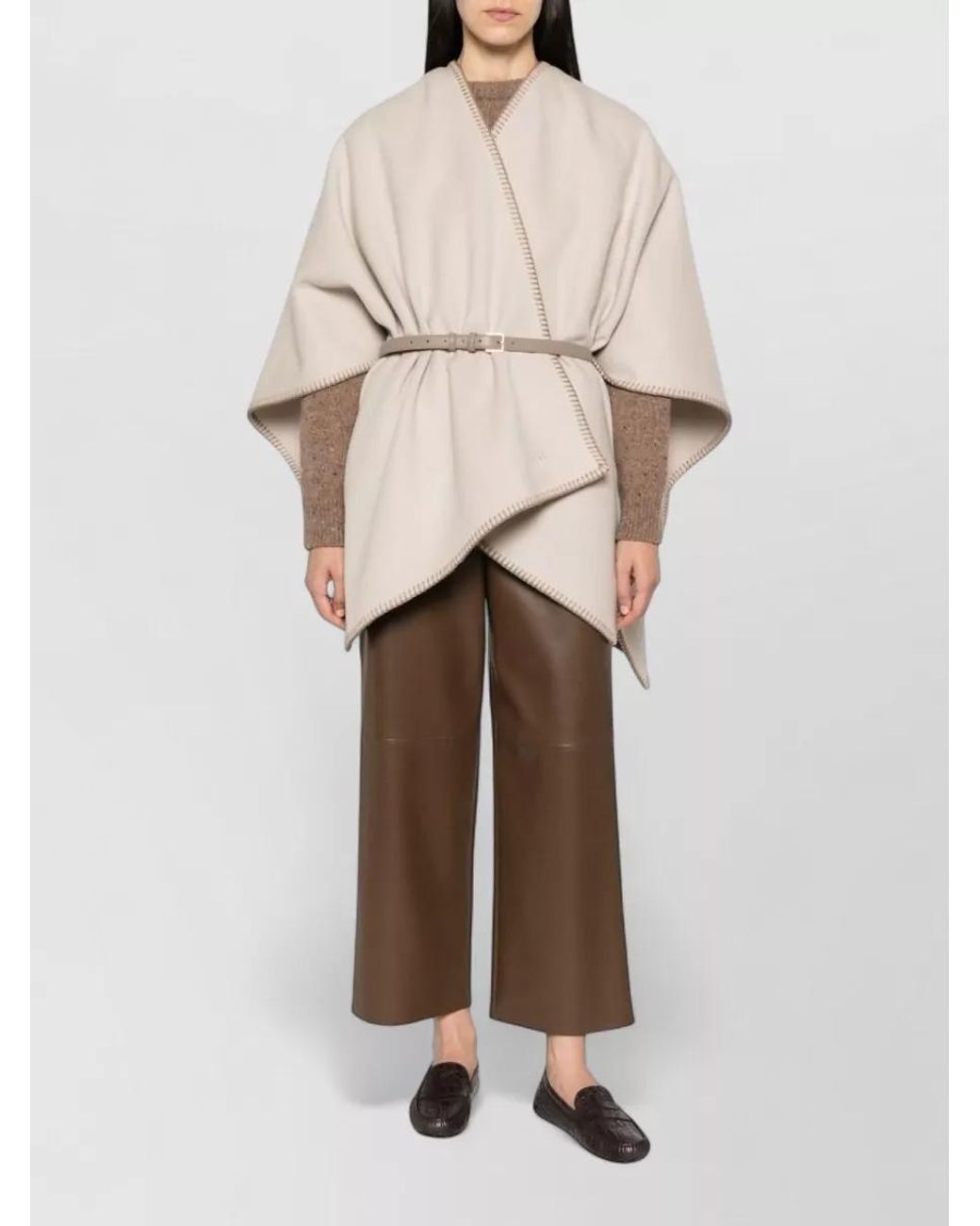Max Mara Natural Wool Belted Draped Poncho