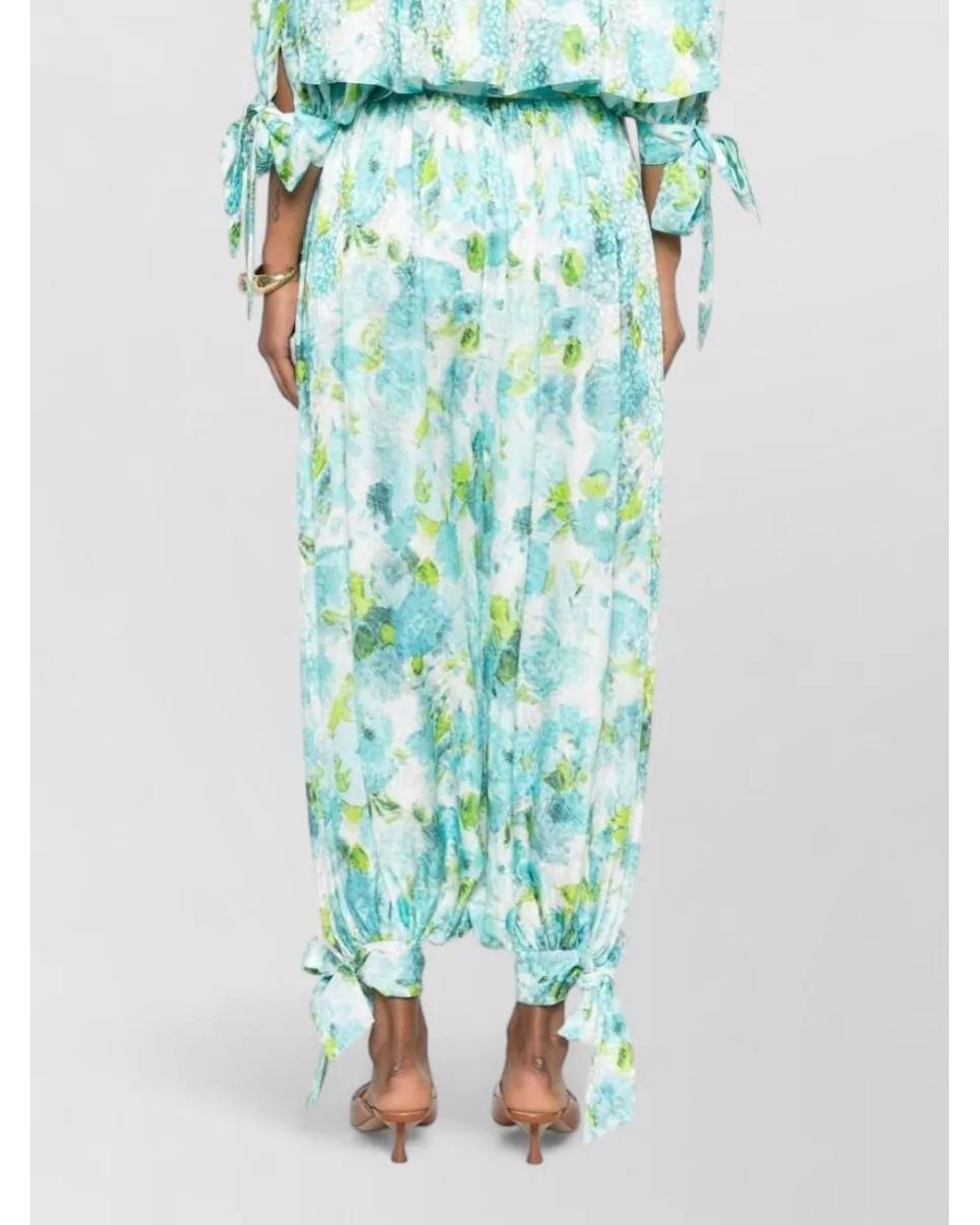 Chloé Blue Silk Floral-Print Jacquard Trousers