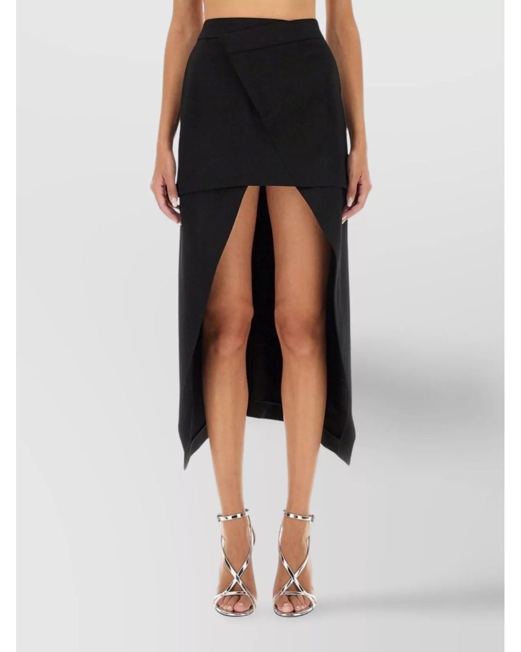 McQueen Black Wool Asymmetric Skirt