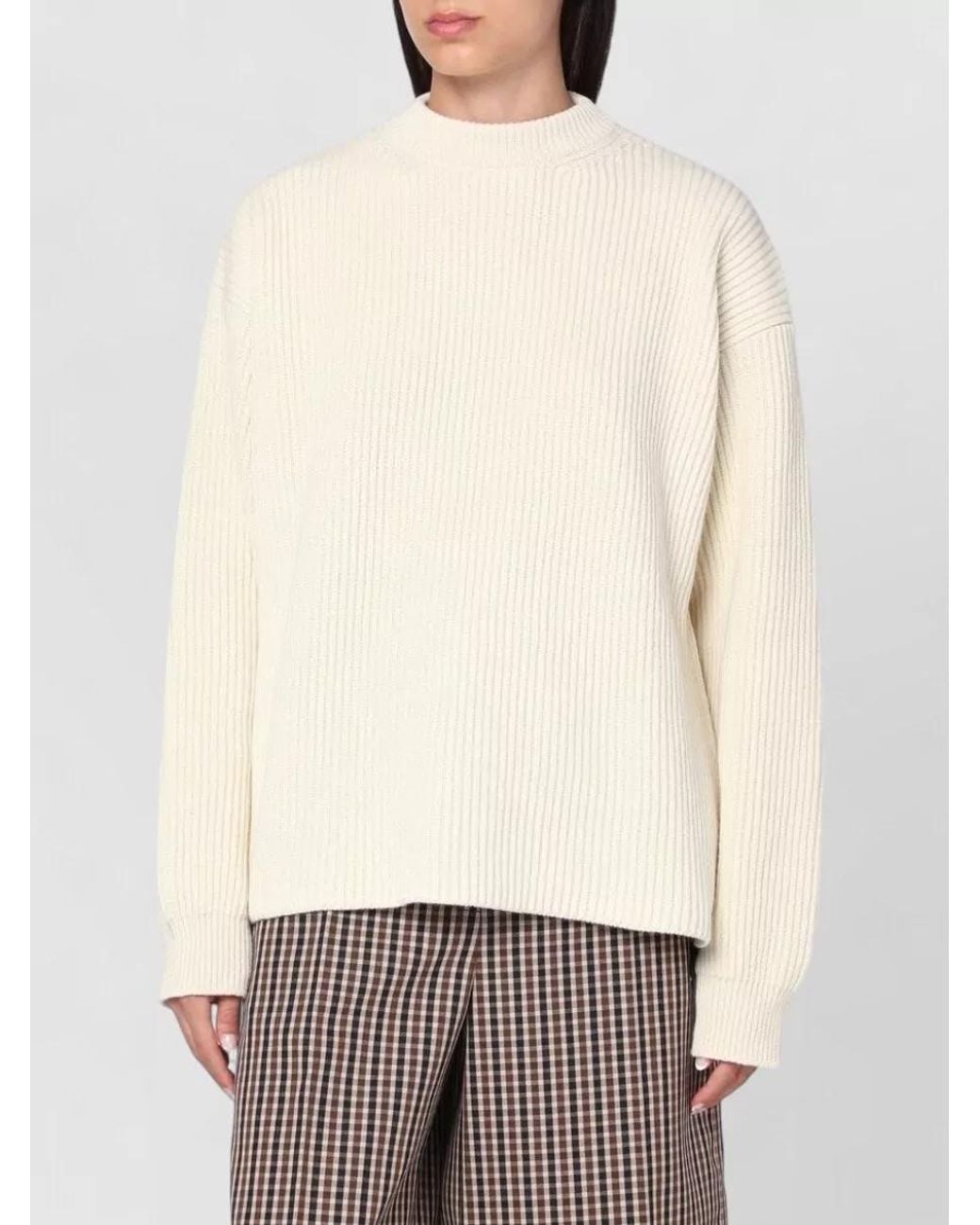 Jil Sander Natural Wool Ribbed Oversized Crewneck Sweater