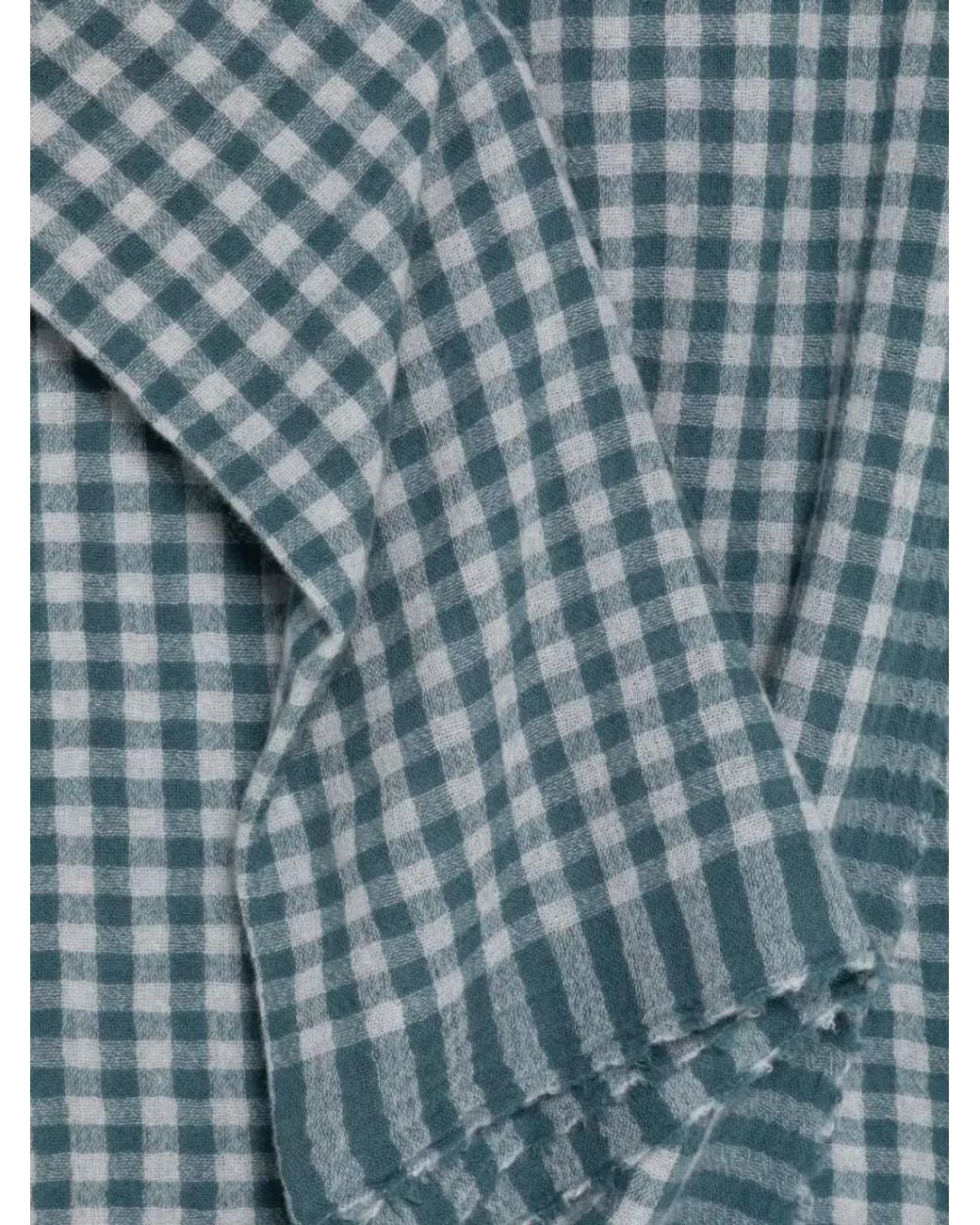 Apuntob Blue Checked Fringed Cashmere Scarf