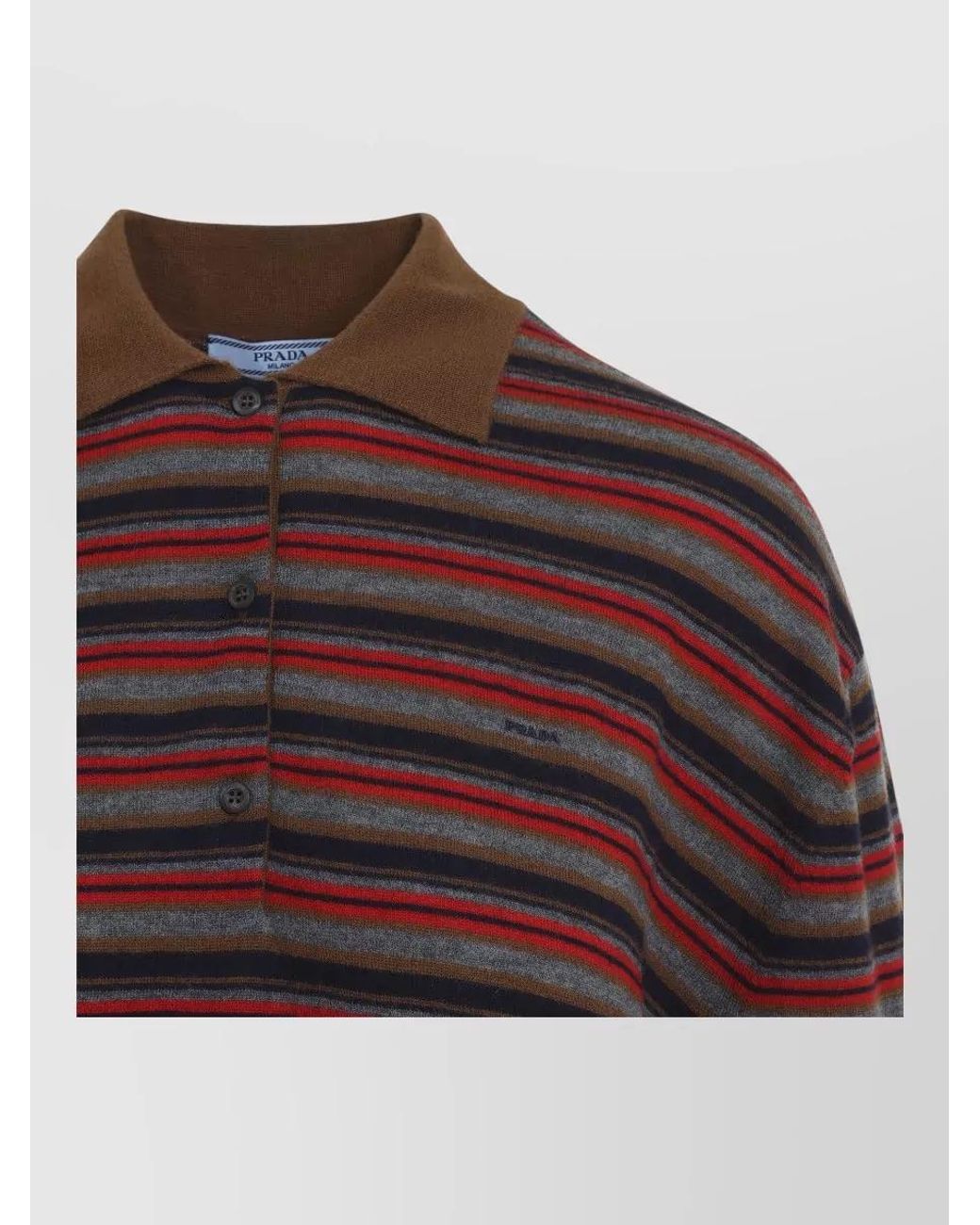 Prada Brown Striped Cashmere Relaxed-Fit Long-Sleeve Polo Shirt