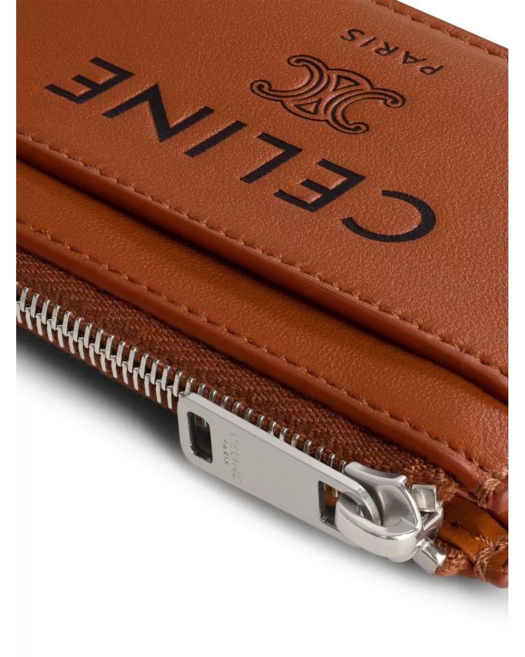 Céline Brown Leather Zipped Card Holder for men