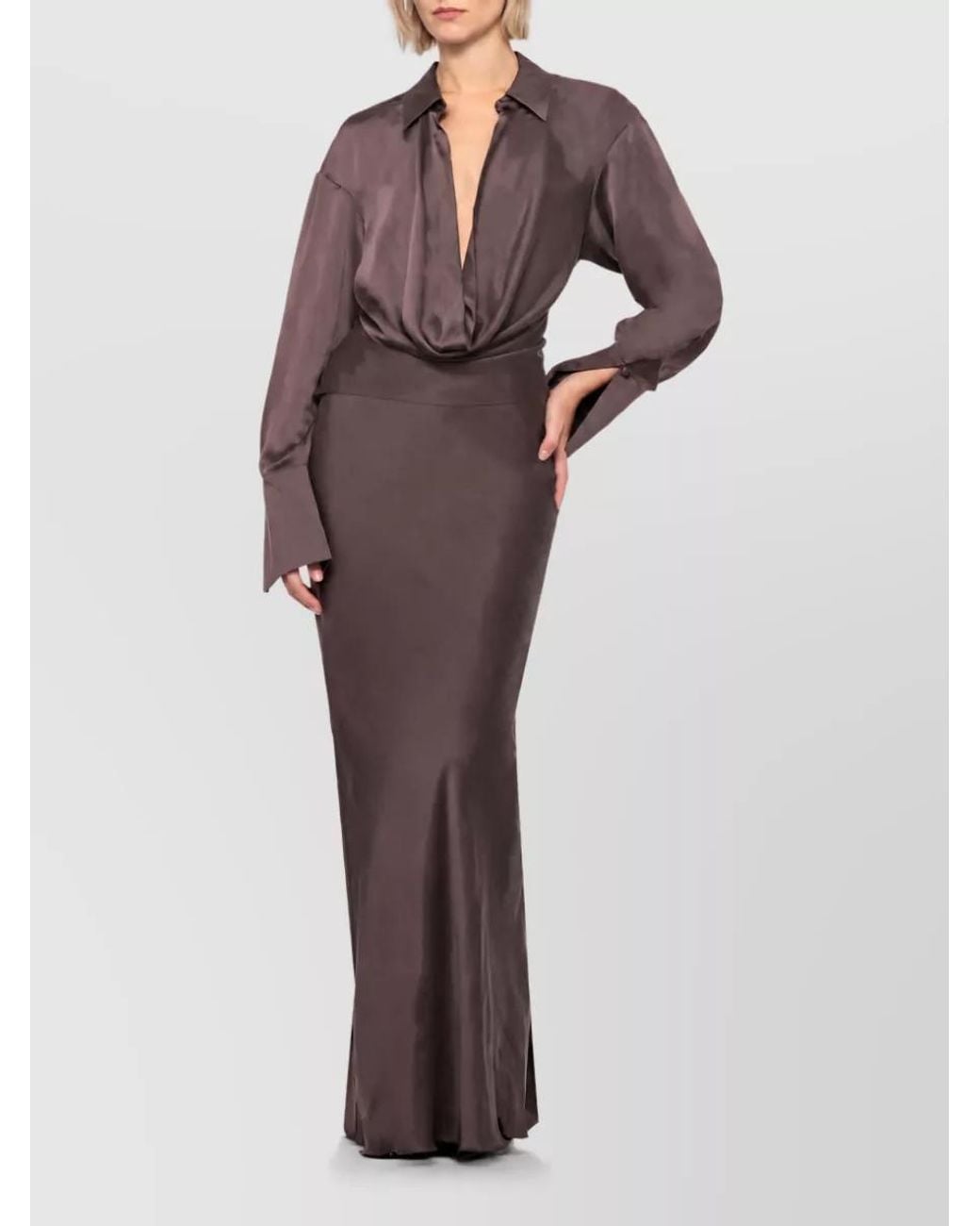 ANDAMANE Brown Silk Midi Skirt