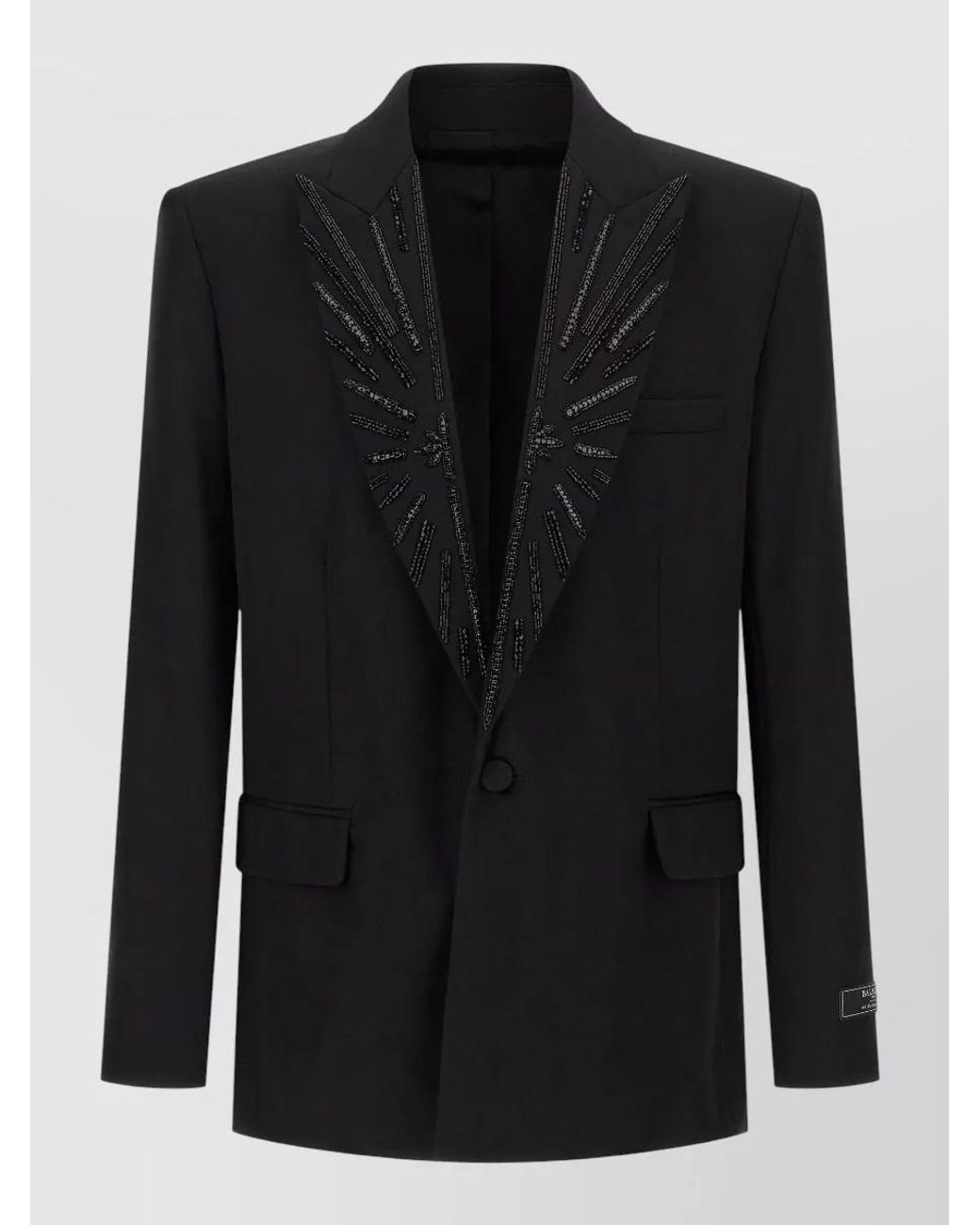 Balmain Black Virgin Wool Crystal-Embellished Blazer for men
