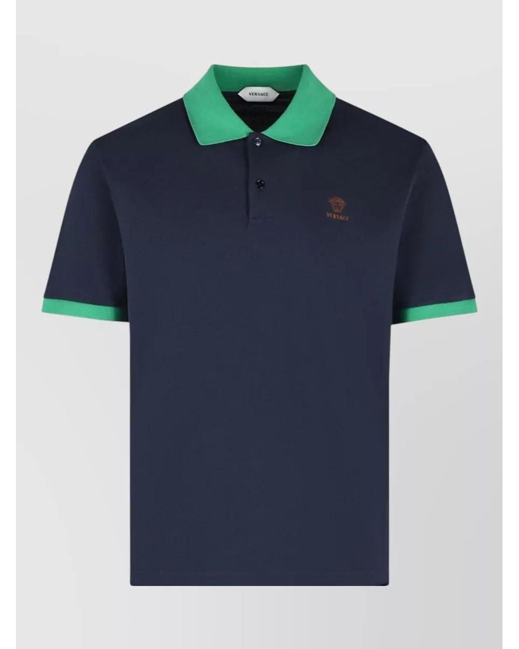 Versace Blue Cotton Slim-Fit Short-Sleeve Polo Shirt for men
