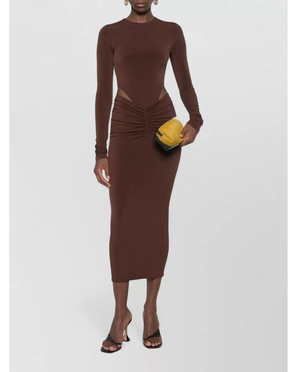 ANDAMANE Purple Ruched Cutout Long-Sleeve Midi Dress