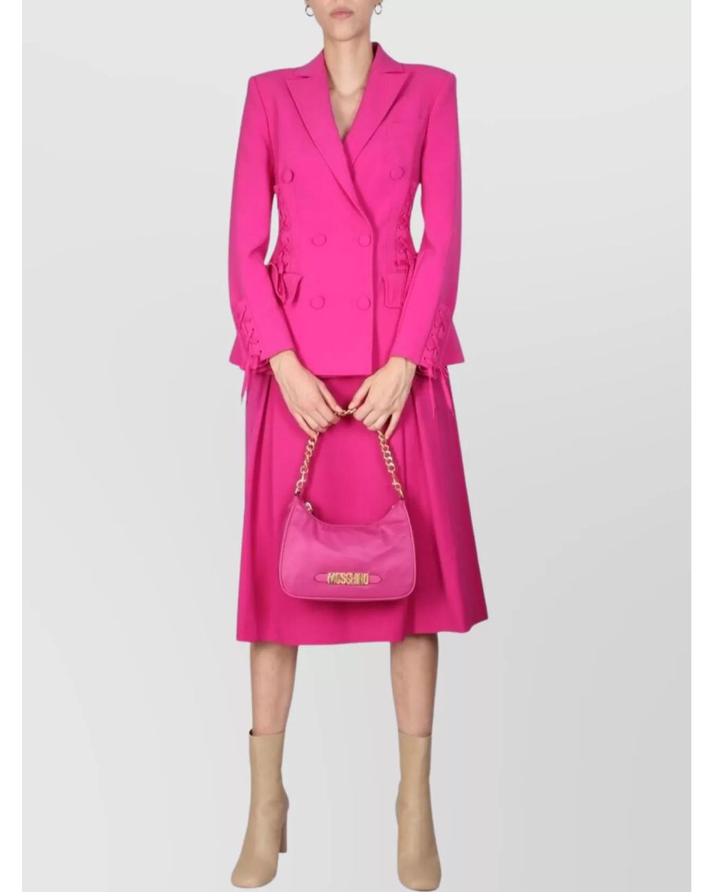 Moschino Pink Wool Flared Midi Skirt