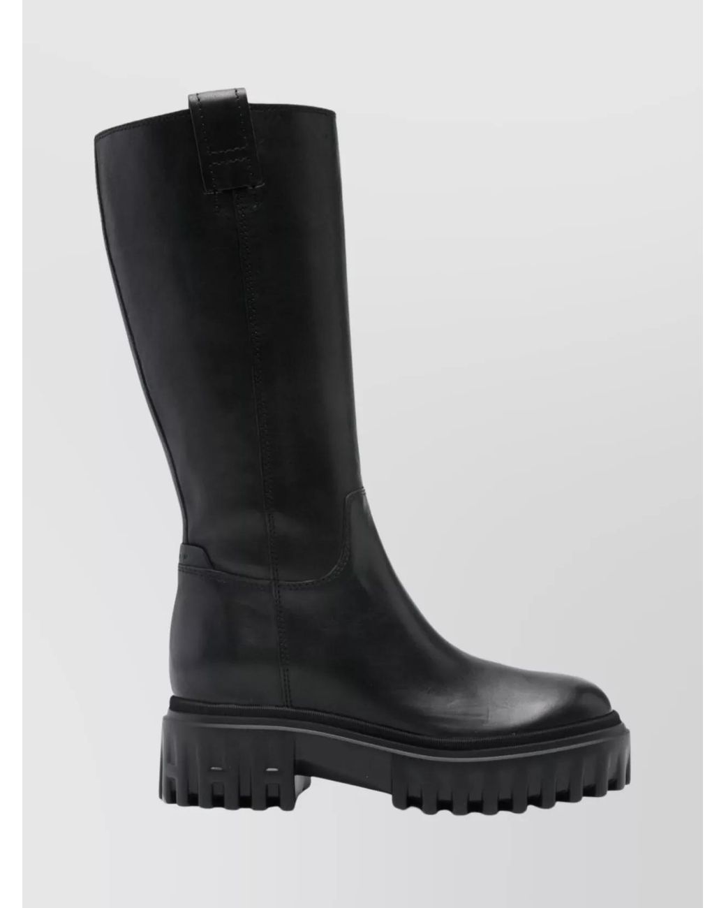 Hogan Black Leather Chunky-Sole Mid-Calf Boots