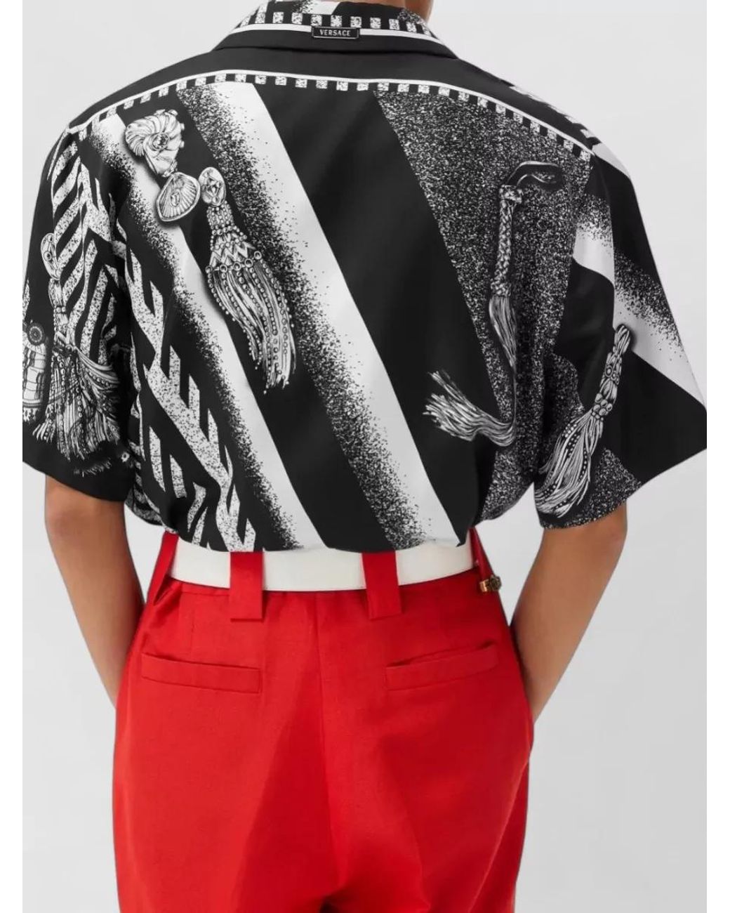 Versace Black Printed Silk Short-Sleeve Shirt for men