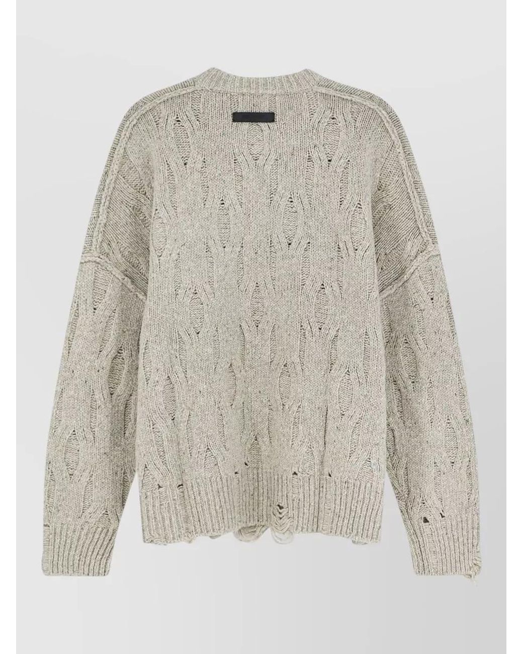 Represent White Wool-Blend Cable-Knit Distressed Crewneck Sweater for men