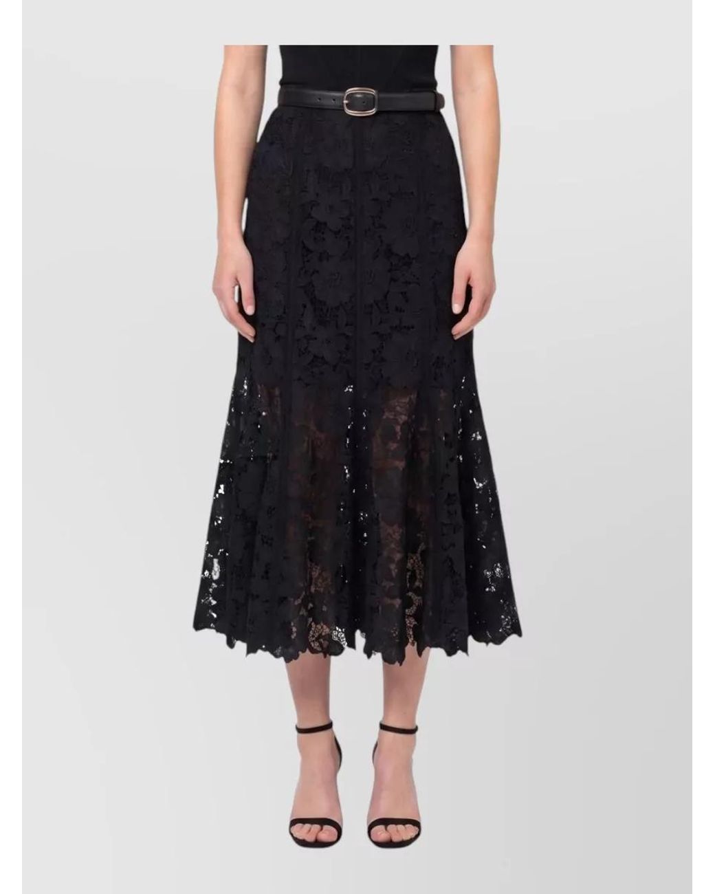 Self-Portrait Blue Lace High-Rise Flared Midi Skirt