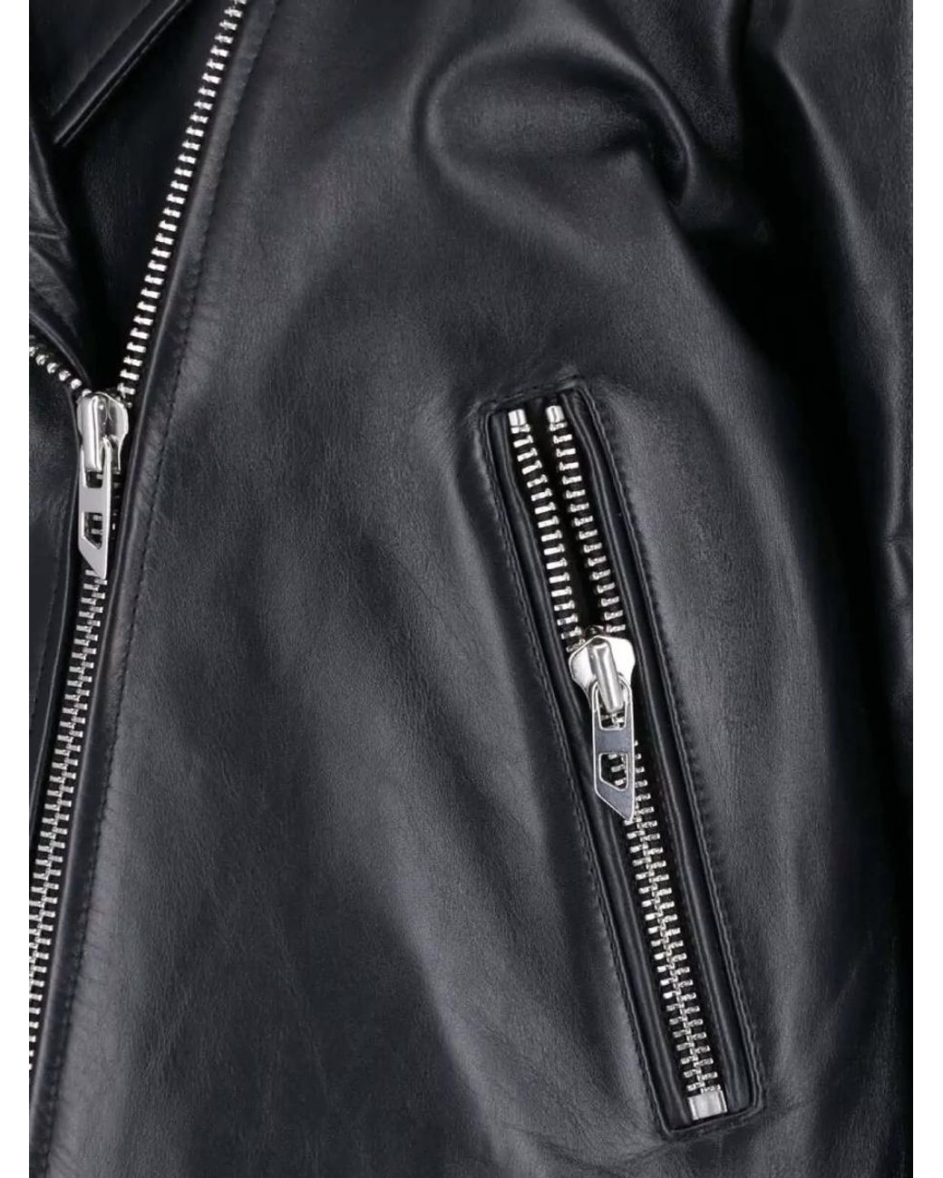 DIESEL Black Hammered Leather Asymmetric Biker Jacket