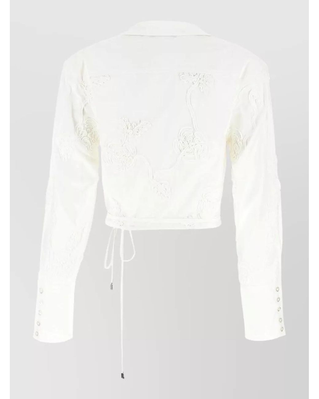 ROTATE BIRGER CHRISTENSEN White Floral-Embroidered Wrap Cotton Cropped Jacket