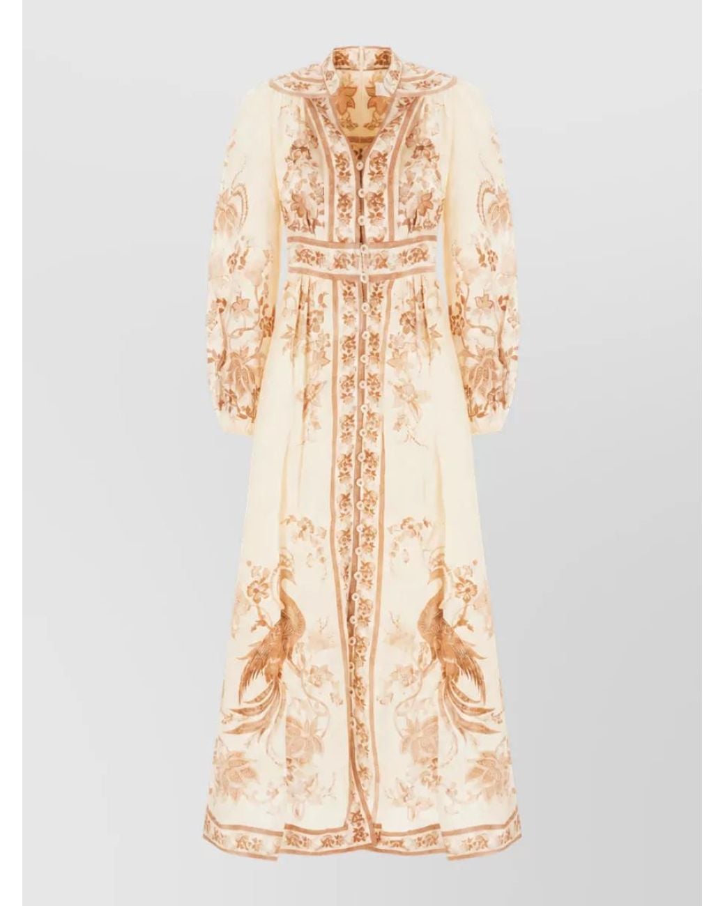 Zimmermann Natural Linen Printed Midi Dress