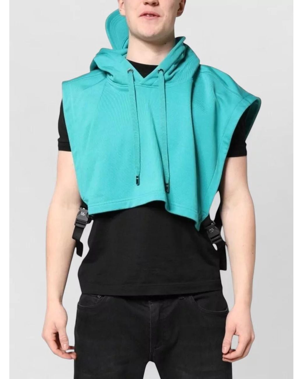Dolce & Gabbana Blue Cotton Short-Sleeve Hooded Jacket for men