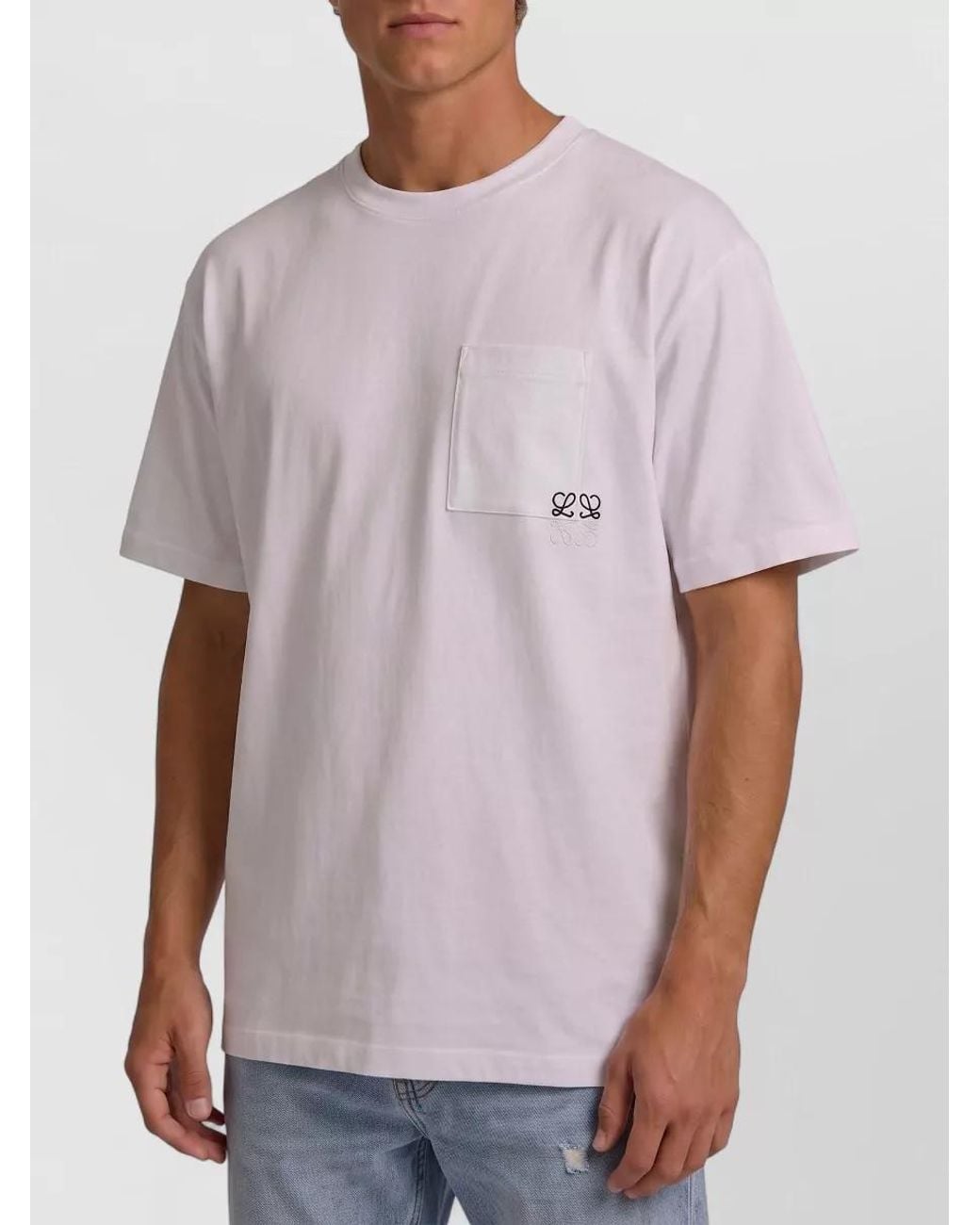 Loewe White Cotton Ribbed Crew Neck Relaxed Fit T-Shirt for men