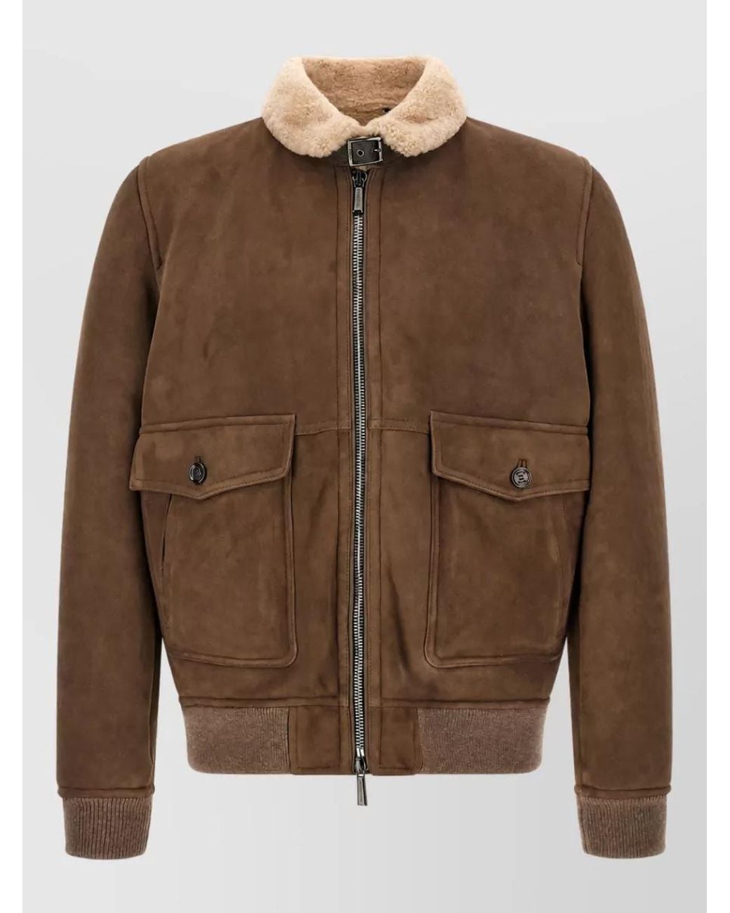 Moorer Brown Suede Shearling Bomber Jacket for men