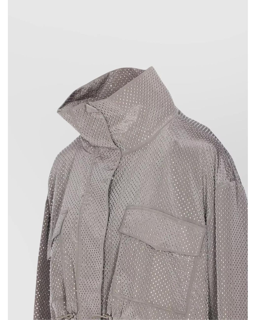 Pinko Gray Drawstring Waist Parka Strass