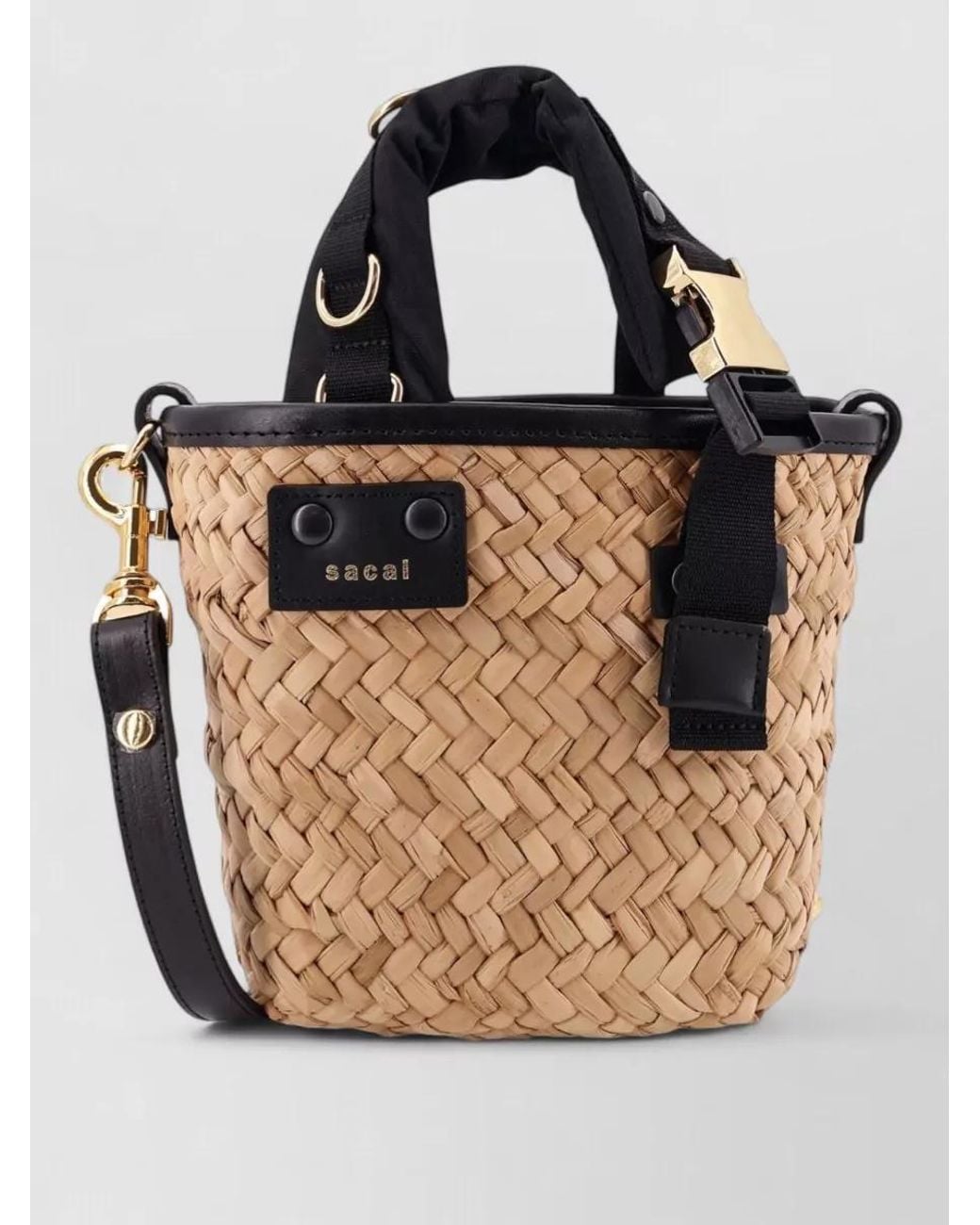 Sacai Multicolor Raffia And Leather Shoulder Bag