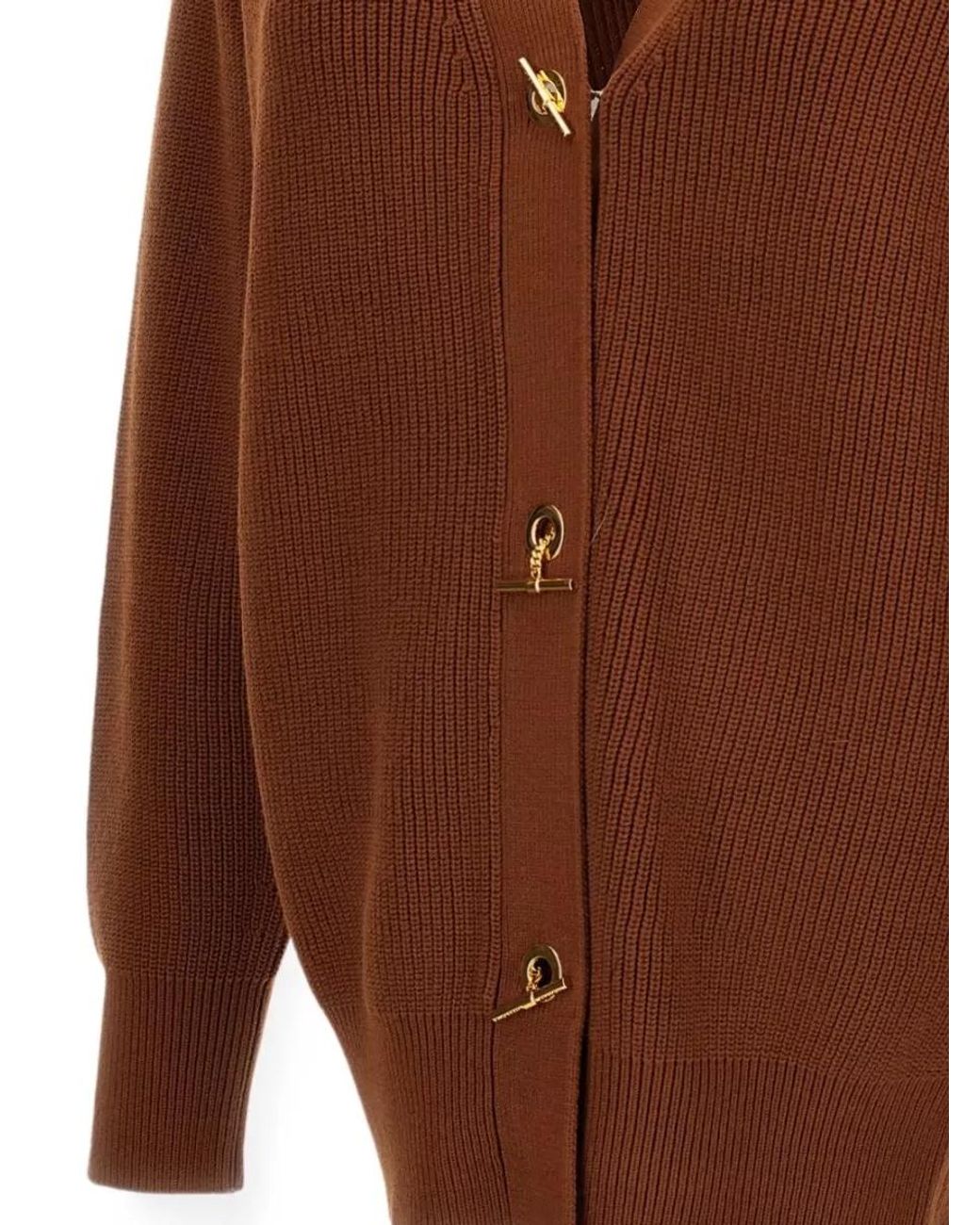 Elisabetta Franchi Brown Ribbed V-Neck Cardigan