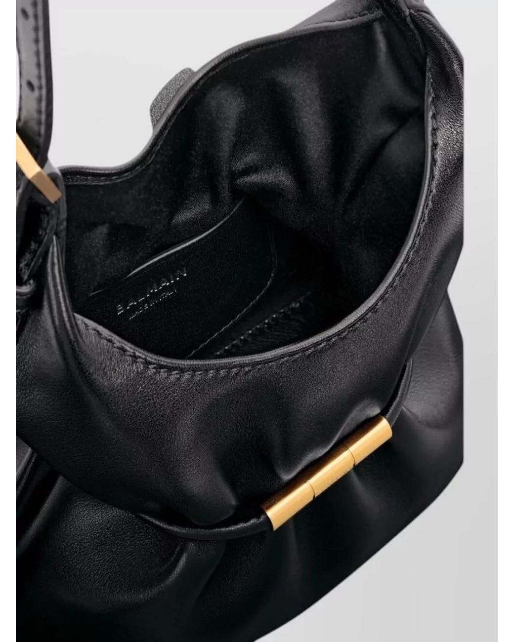 Balmain White Mini Lamb Leather Draped Shoulder Bag