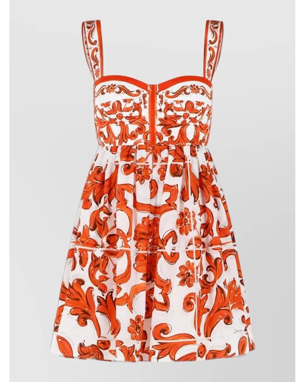 Dolce & Gabbana Red Cotton Majolica-Print Bustier Mini Dress