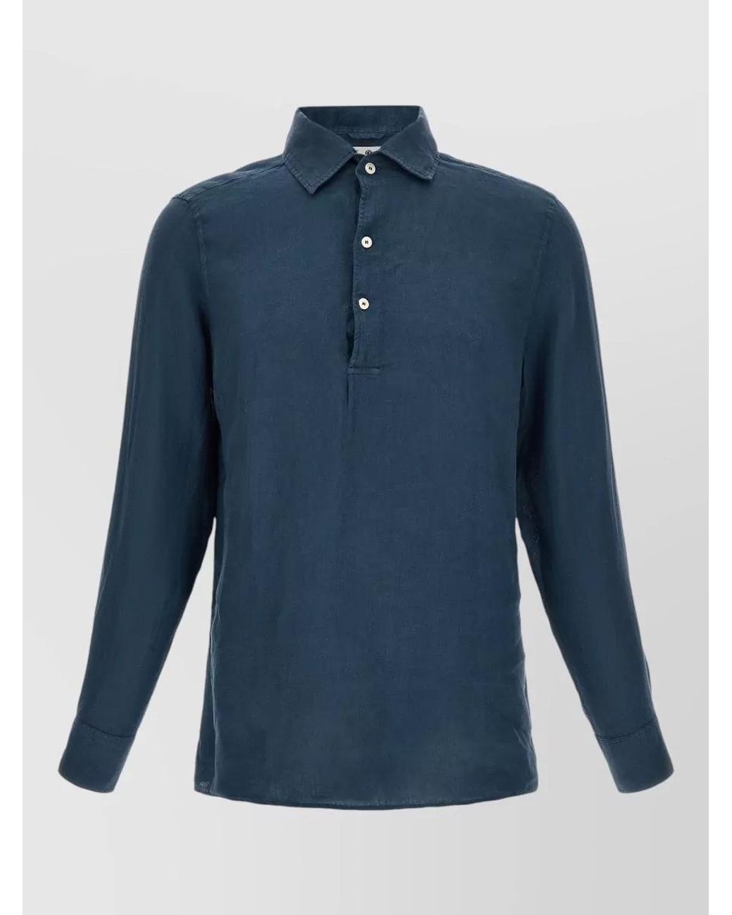 Mc2 Saint Barth Blue Linen Long-Sleeve Polo Shirt for men