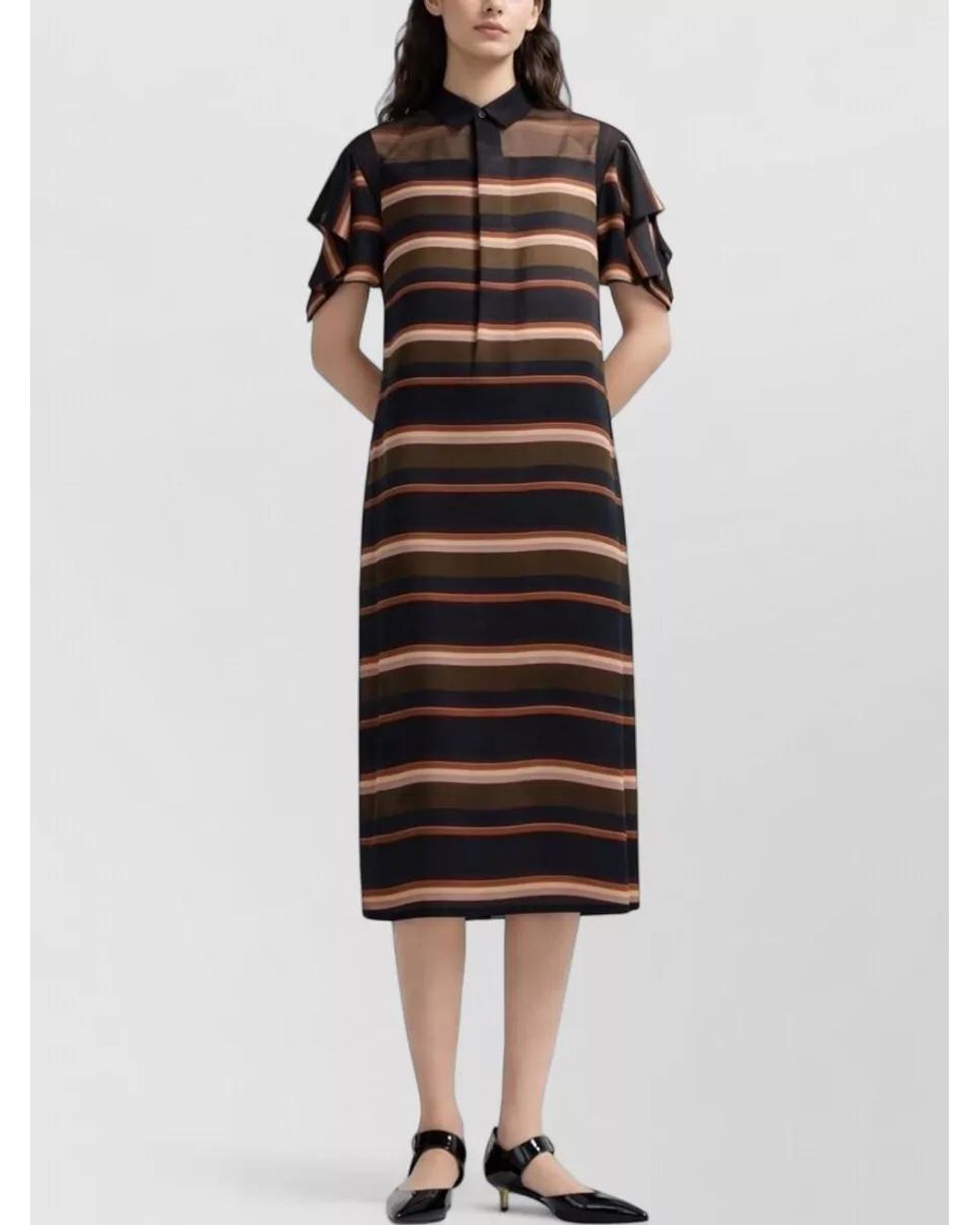 Sacai Black Horizontal-Stripe Print Midi Dress