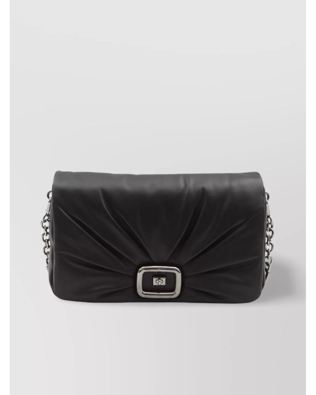 Roger Vivier Black Leather Draped Large Shoulder Bag