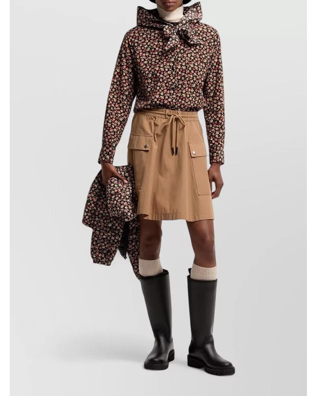 Moncler Natural Cotton Blend A-Line Mini Skirt