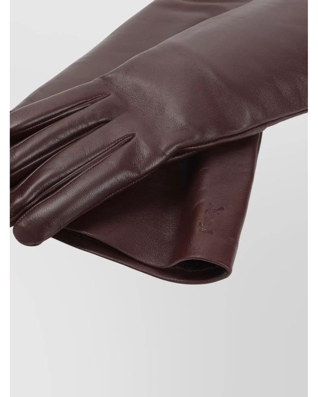 Saint Laurent Brown Leather Long Gloves