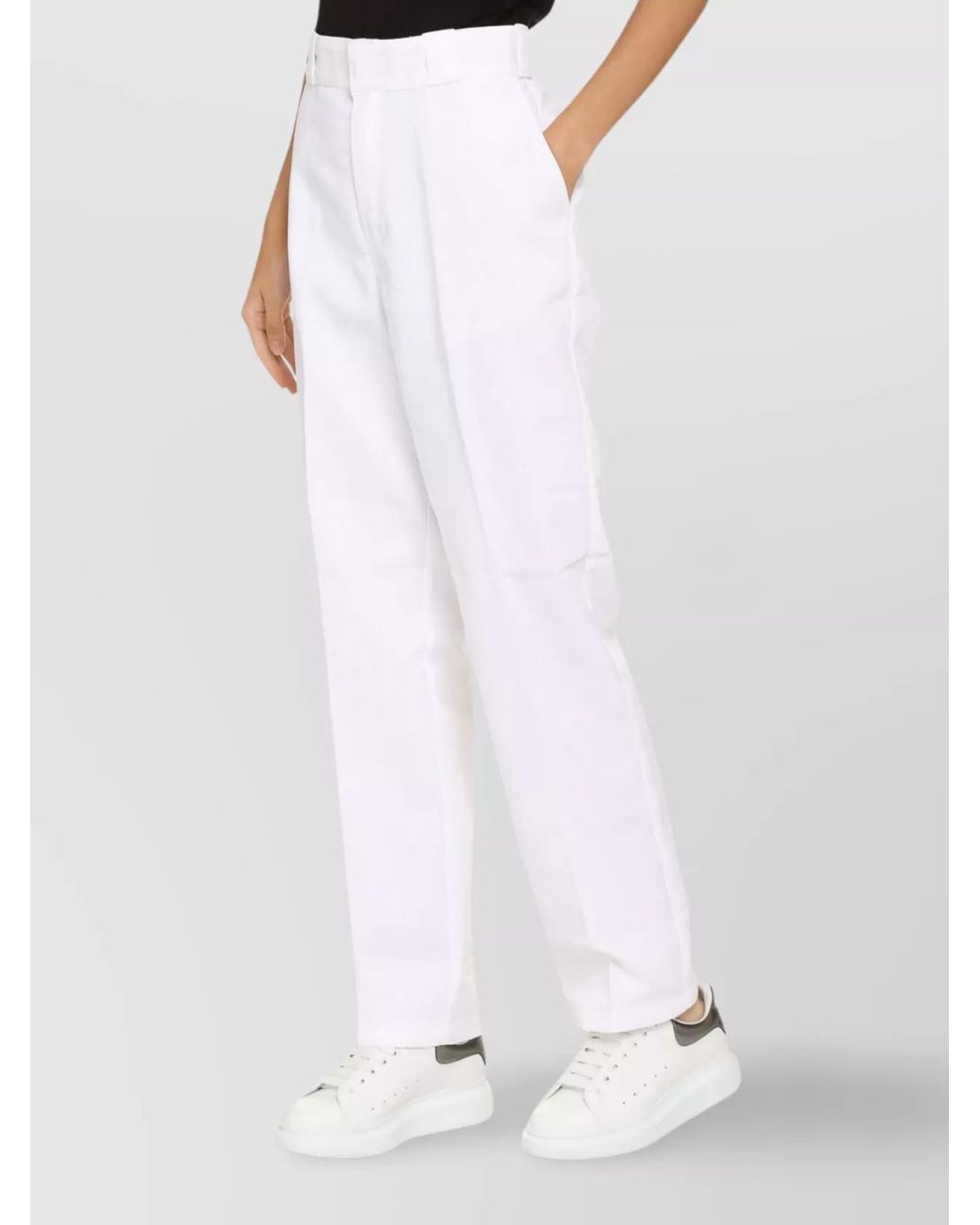 Dickies White Cotton Blend Trousers With Pockets And Loops