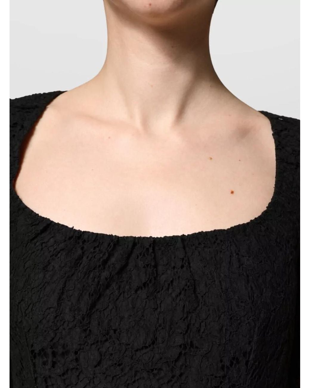 Dolce & Gabbana Black Lace Square Neck Long-Sleeve Maxi Gown