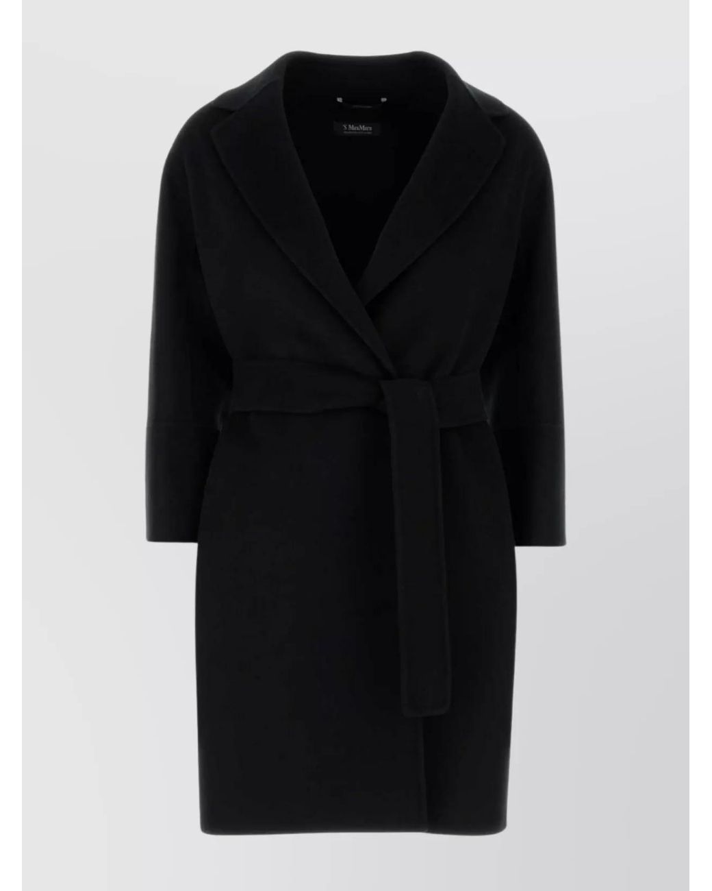 Max Mara Black Virgin Wool Belted Short Coat