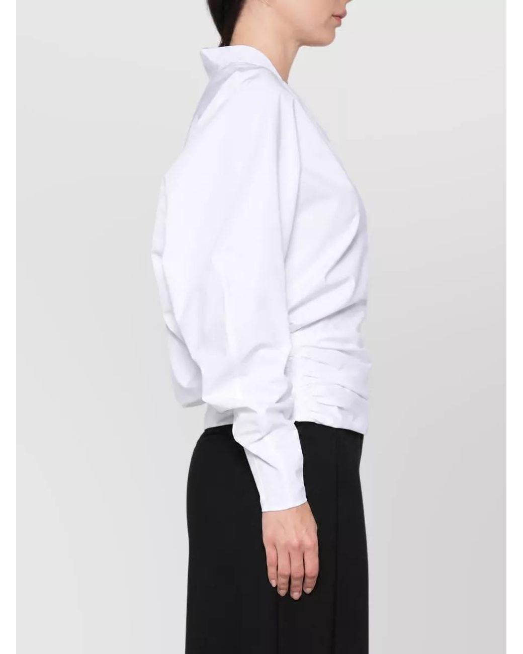 Jacquemus White Cotton V-Neck Ruffled Wrap Blouse