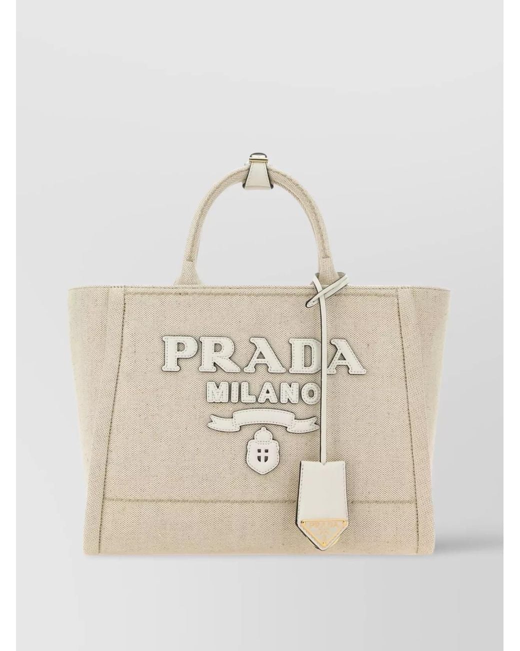 Prada Natural Triangle Canvas Tote Bag