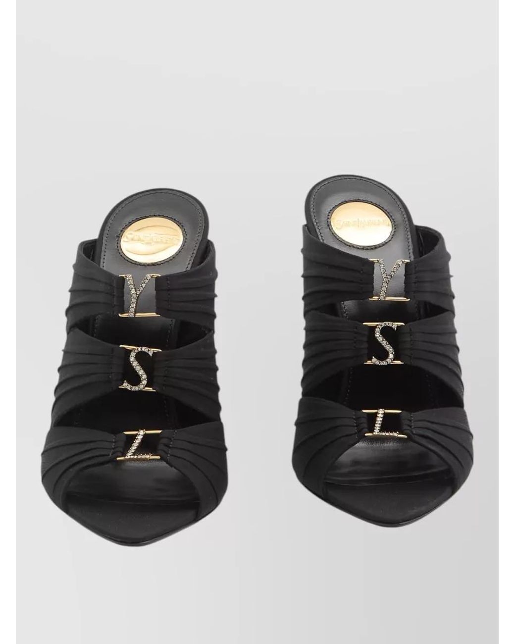 Saint Laurent Black Ruched Peep-Toe Mules
