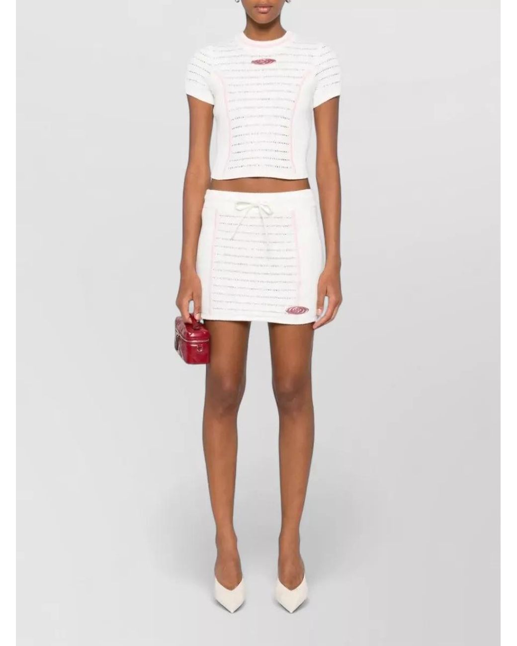 Casablanca White Cropped Logo-Trim Knitted Top