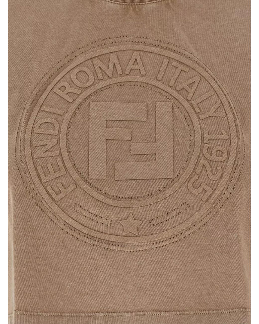Fendi Natural Cotton Cropped Logo T-Shirt