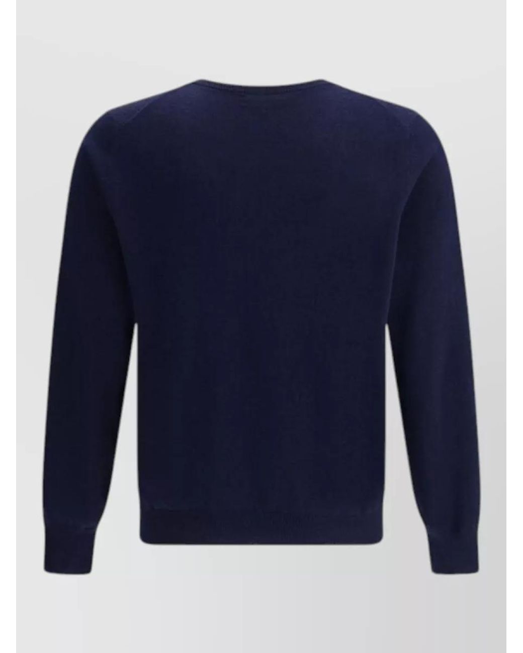Brunello Cucinelli Blue Cashmere Crew Neck Long-Sleeve Sweater for men