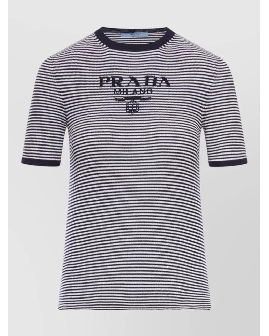 Prada Blue Striped Ribbed Slim-Fit Silk T-Shirt