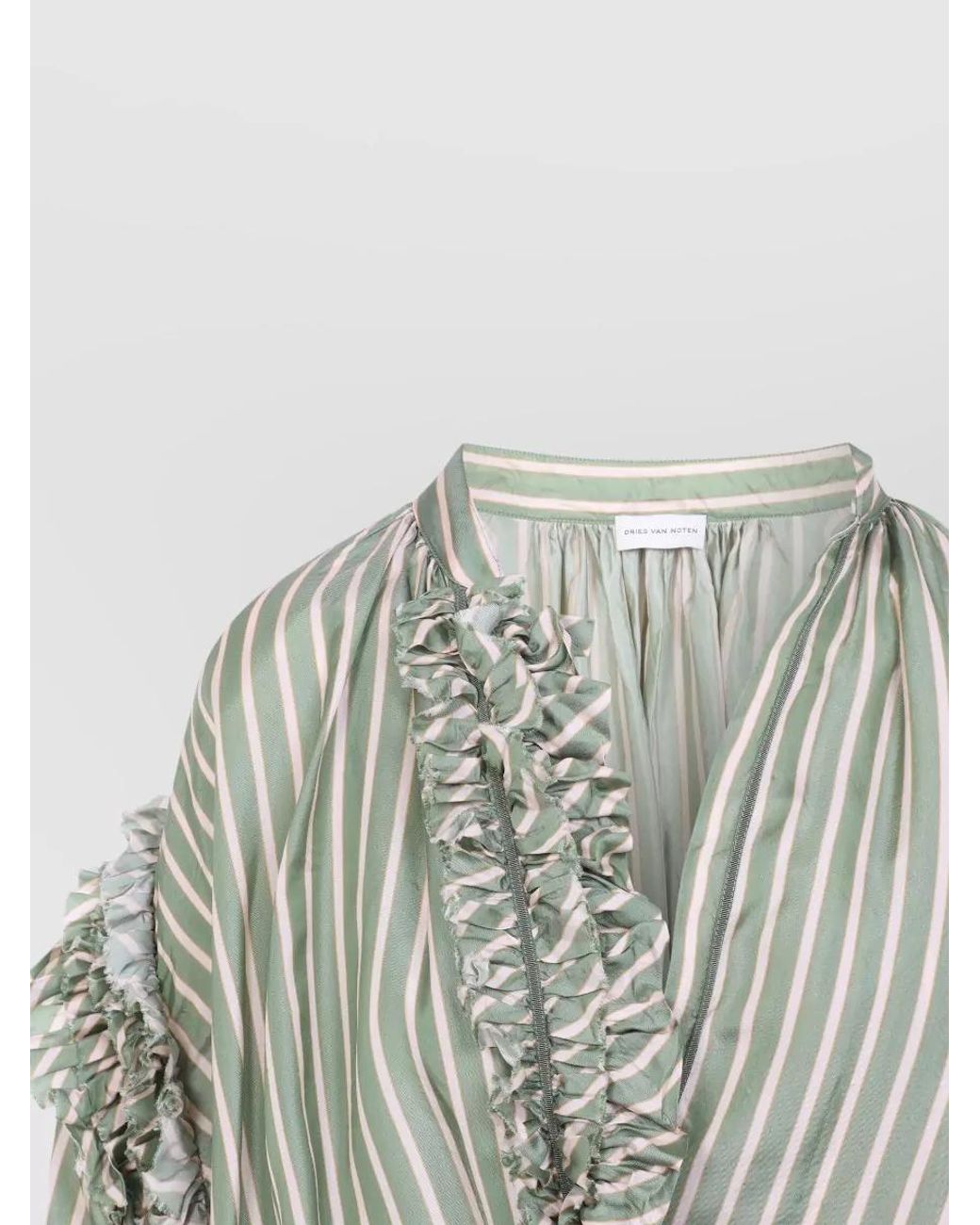 Dries Van Noten Multicolor Striped Ruffled Wrap V-Neck Long-Sleeve Blouse