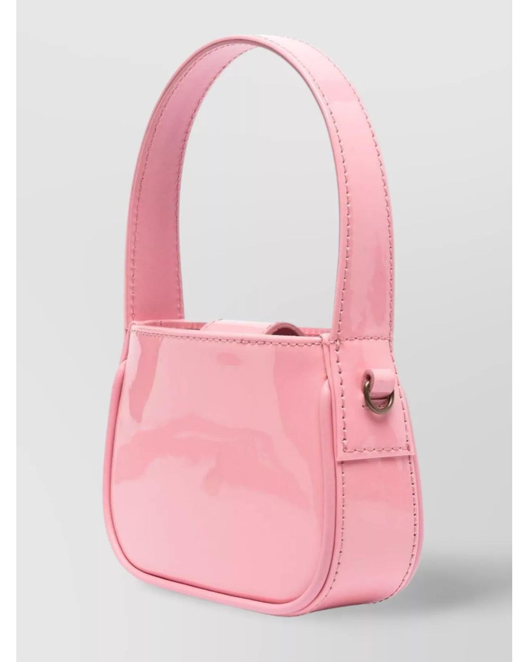 Blumarine Pink Patent Leather Crystal-Embellished Logo Shoulder Bag