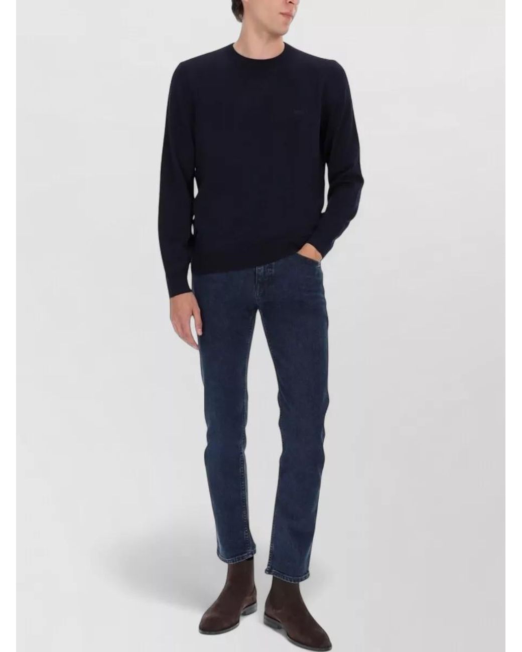 Boss Blue Virgin Wool Regular-Fit Jumper for men