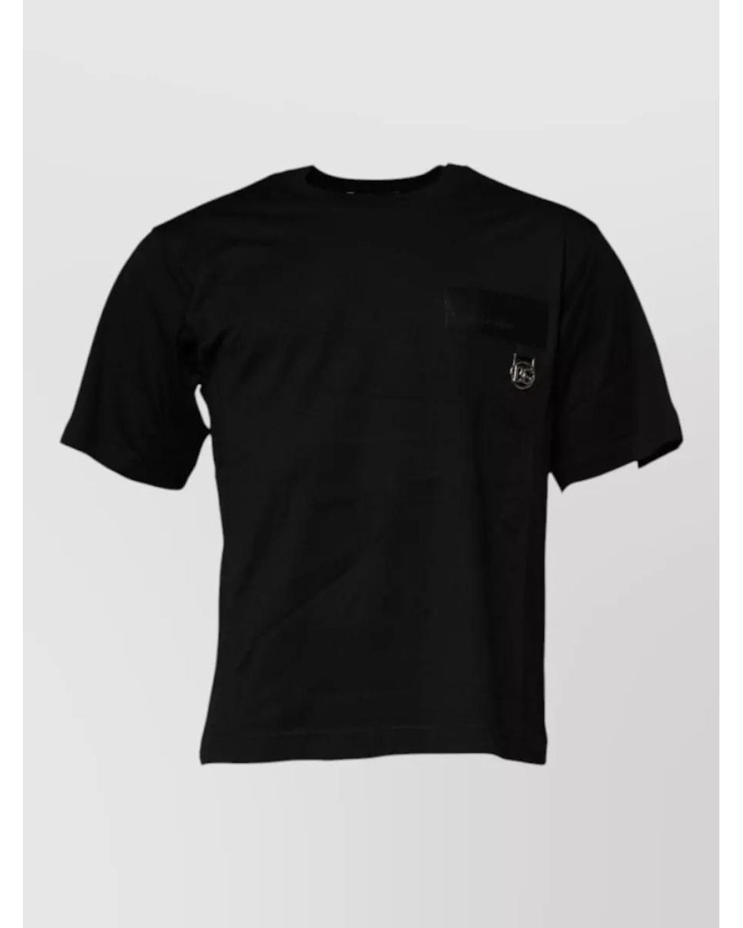 Dolce & Gabbana Black Cotton Logo Patch Crew Neck T-Shirt for men