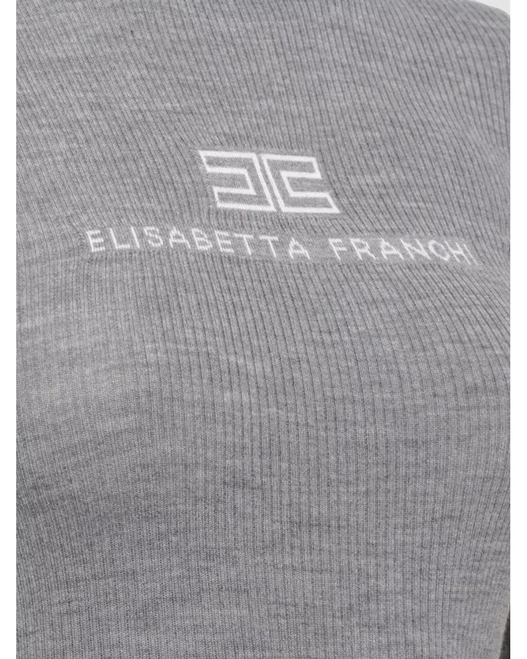 Elisabetta Franchi Gray Ribbed Wool High Neck Sweater